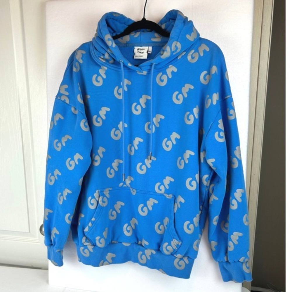 Alien Frens GM Blue All Over Print Hoodie Mens XXL 100% Cotton Streetwear
